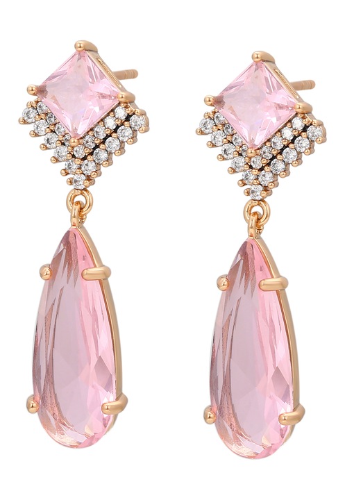 Cercei dama, Joella, aurii, cu cristale si zirconii, one size