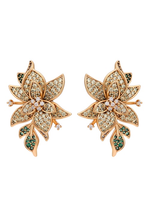 Cercei dama Joella, roz, din cupru, design floral, zyrconii