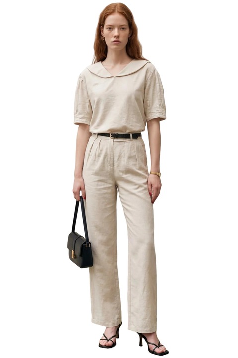 Compleu dama, MyFashion, din doua piese, bej natural, 90% bumbac, 10% in