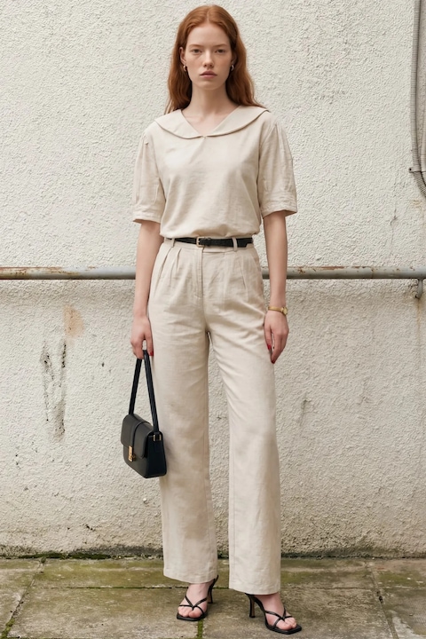 Compleu dama, MyFashion, doua piese, bej, 90% bumbac