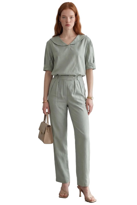 Compleu dama, MyFashion, set doua piese, verde salvie, 90% bumbac