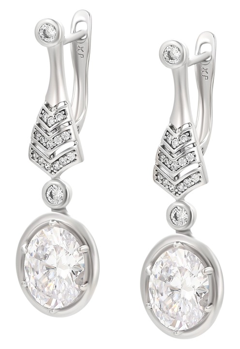 Cercei dama, Joella, argintii, din cupru, cu cristale si zirconii, one size