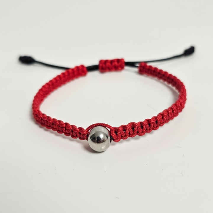 Bratara Macrame Cu Bila Inox, LuckyLu®, Reglabila, Rosu