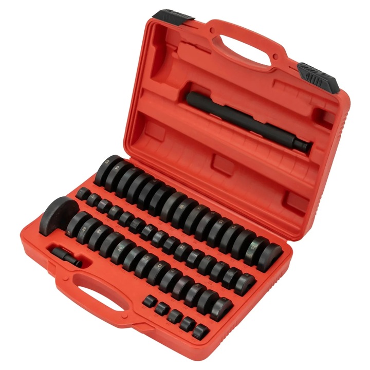 Set scule pentru rulmenti de roata, 52 de piese, otel carbon, rosu