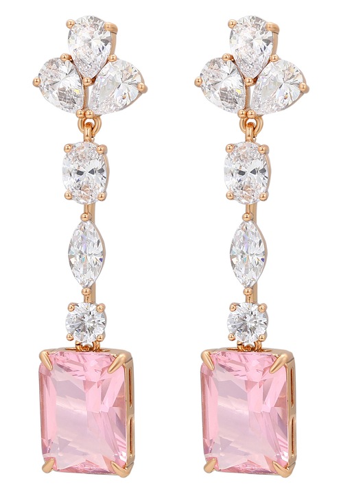 Cercei dama, Joella, zirconii, auriu/roz