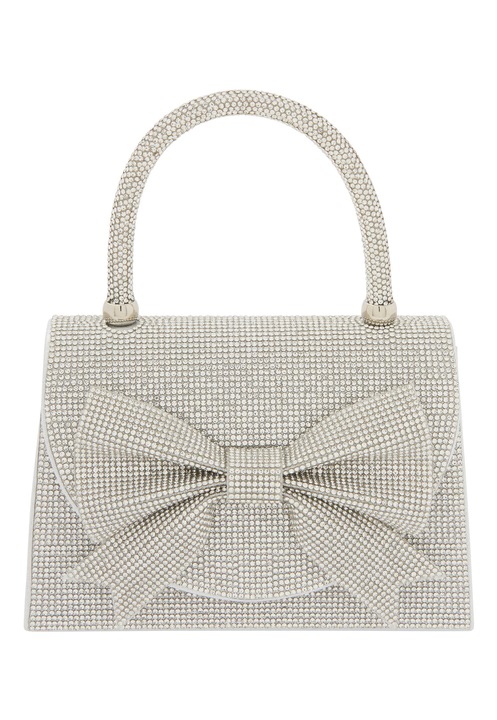 Geanta dama Joella, argintie, dimensiune unica, cu detalii stralucitoare si manere rotunjite