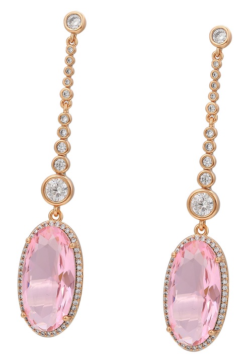 Cercei dama set Joella, aurii, din cupru, cu cristale si zyrkonii