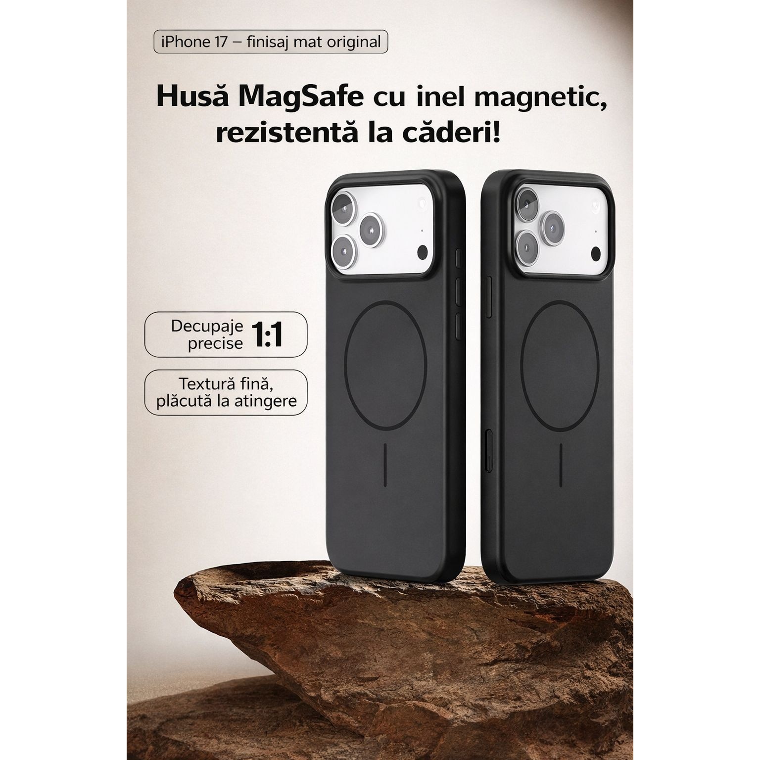 Husa pentru iPhone 17 Pro Max cu Magnet N52 Puternic, Husa MagSafe TPU + PC Anti-Soc, Protectie Camera si Ecran, Anti-Amprenta, Slim, Alb Crem