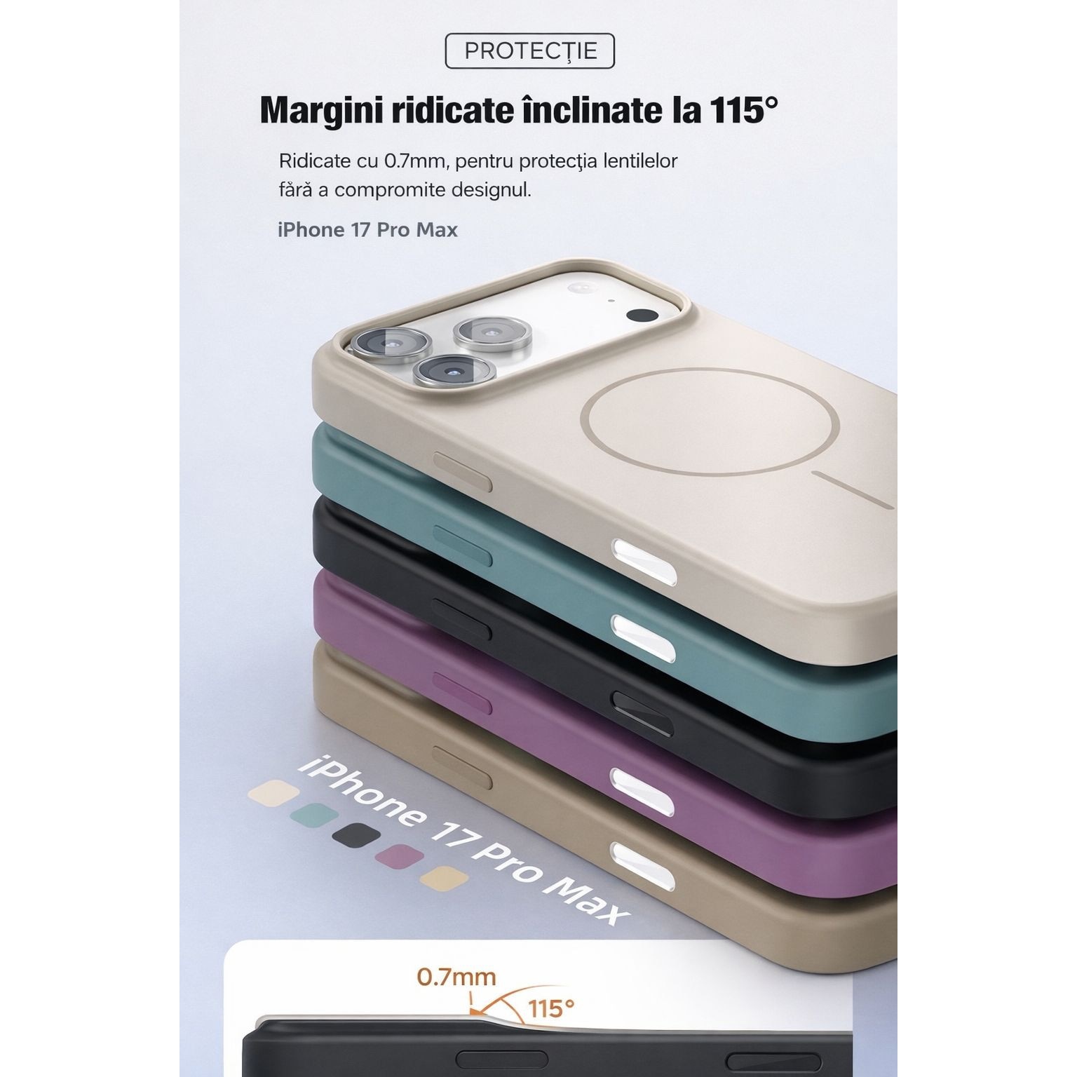 Husa pentru iPhone 17 Pro Max cu Magnet N52 Puternic, Husa MagSafe TPU + PC Anti-Soc, Protectie Camera si Ecran, Anti-Amprenta, Slim, Alb Crem