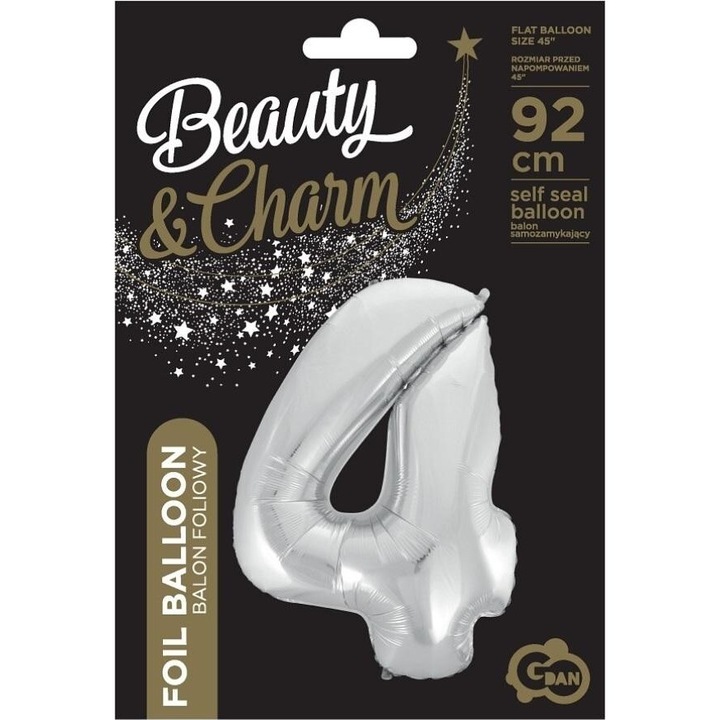 Фолиев балон номер 4, Годан, сребрист, 92см