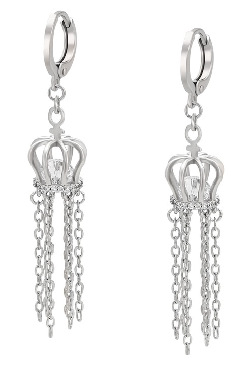 Cercei dama, Joella, argintiu, din cupru, cu cristale si zirconii