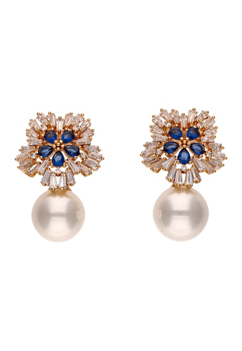 Cercei dama Joella, aurii, design floral, din cupru, one size