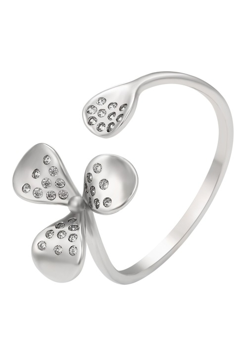 Inel deschis din cupru, Joella, design floral, argintiu, one size