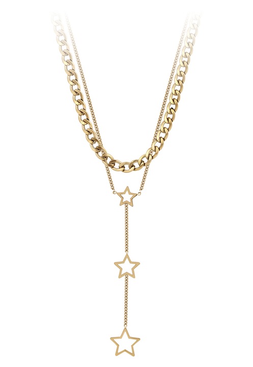 Colier dublu dama, Joella, inox, auriu, one size