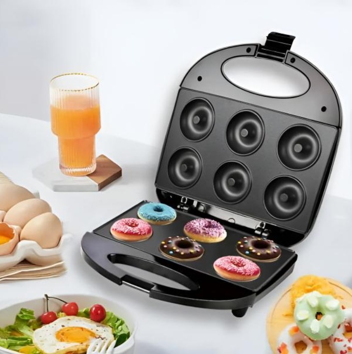 Електрически уред за понички, 750W, двойни незалепващи плочи, бързо двустранно печене, черен/сребрист