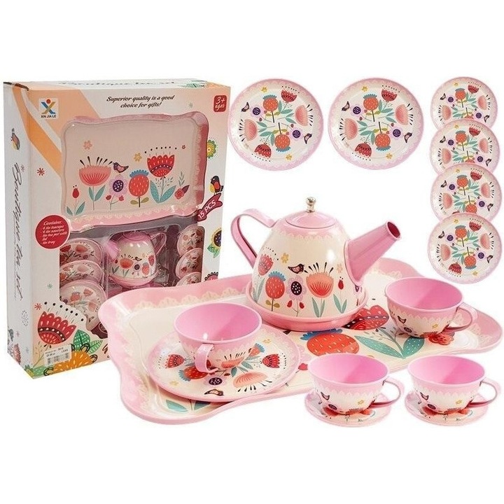 14 részes teáskészlet, LEANToys, csészék, teáskanna, tányérok