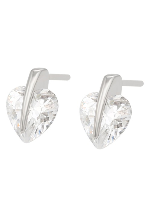 Cercei dama, Joella, Jewelry Collection, cristale in forma de inimioara, argintii, one size
