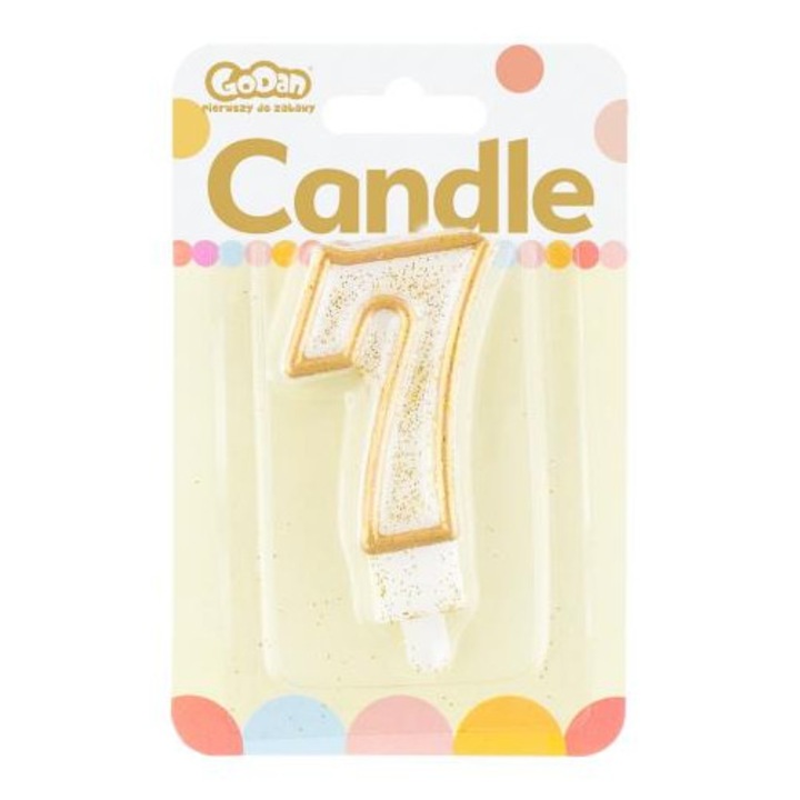 Свещ за торта, Godan, цифра 7, златист/бял