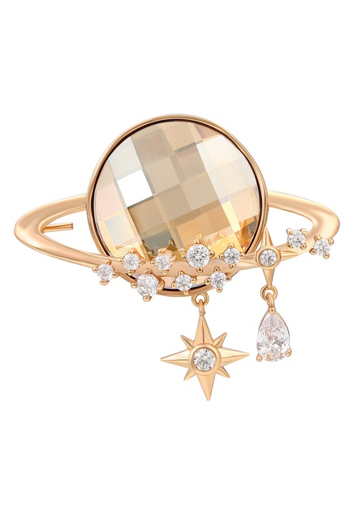 Brosa dama Joella, cupru, cu cristale, auriu