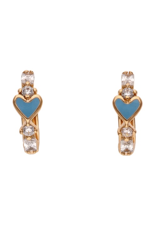 Cercei dama Joella, cupru, model inimi, auriu/albastru