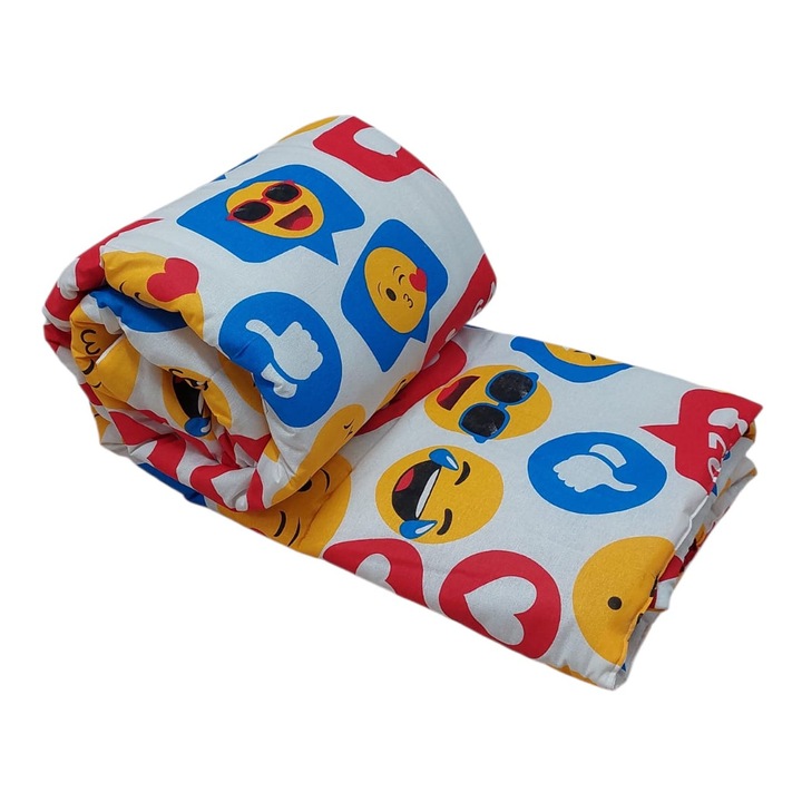 Pilota 140x200 cm, M011 Emoji Alb/Multicolor, umplutura 200 gr/mp, fata bumbac, o persoana, Albatex Home