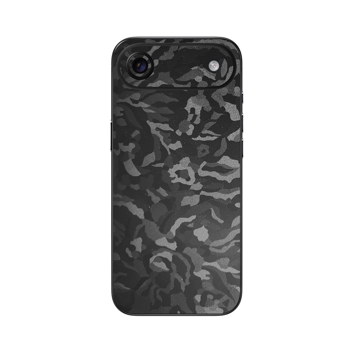 Folie iSkinz pentru Apple iPhone 17 Air - Camo Negru Black Shadow, Simple Cut, Skin Adeziv Cover, Protectie pentru Carcasa Spate