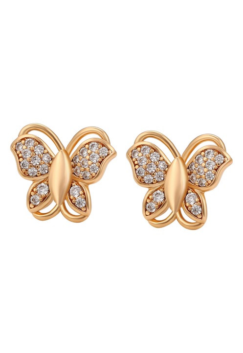 Cercei dama Joella, aurii, design cu fluturi, din cupru