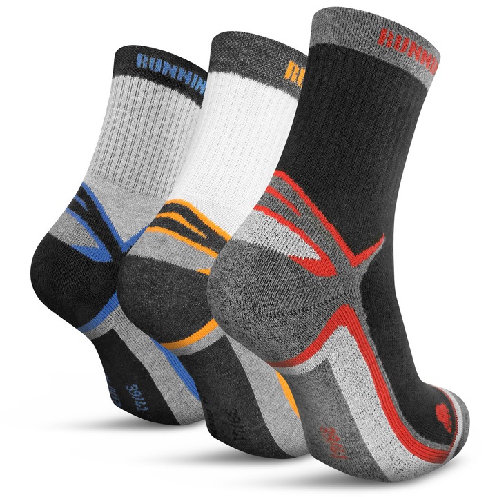 Sosete sport Sesto Senso, model Running, cu amortizare si proprietati antibacteriene, Alb/Negru/Gri