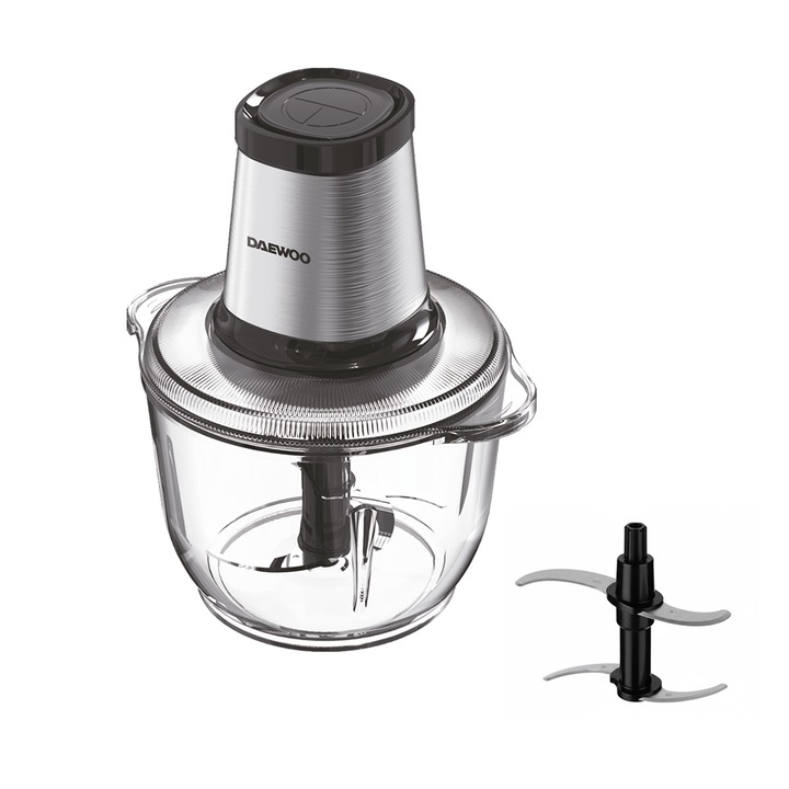 Daewoo DMCH50X aprító, 500W, 2 l kapacitás, Pulse funkció, 4 rozsdamentes acél penge, Tároló biztonsági rendszer, Átlátszó/Fekete