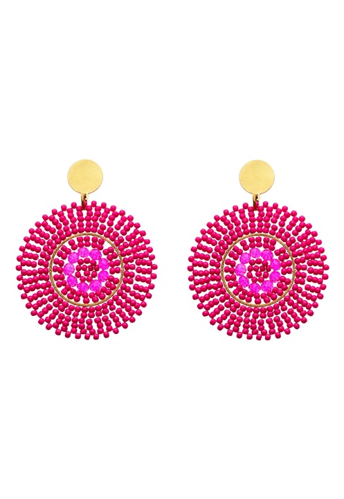 Cercei dama, Joella, boho, roz, 70% sticla, 20% inox, 10% alama