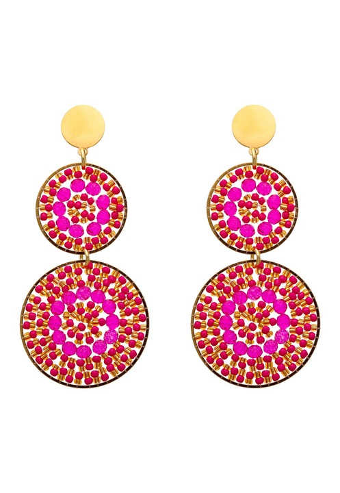 Cercei dama Joella, boho, roz, material sticla