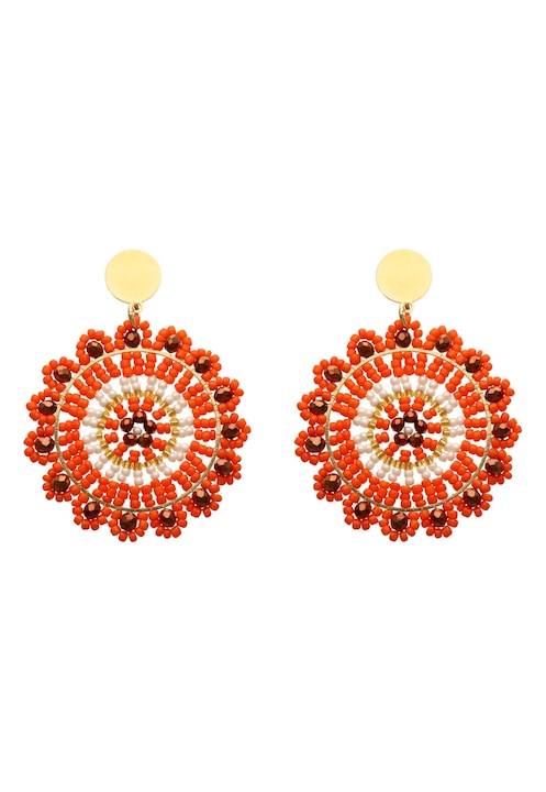 Cercei dama boho, Joella, portocalii, 70% sticla, 20% inox, 10% alama