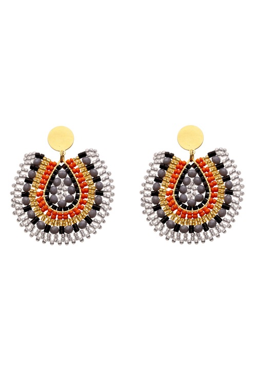 Cercei dama set boho Joella, portocalii, 70% sticla, 20% otel inoxidabil, 10% alama