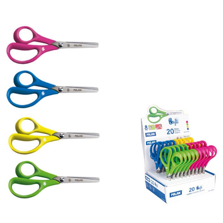 Foarfece scolare pentru stangaci, MILAN, 14,4 cm, inox, 4 culori disponibile, set