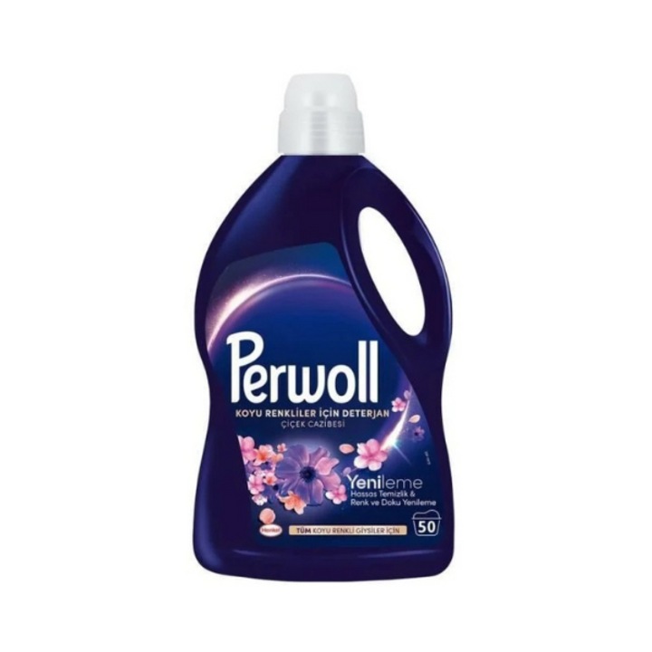 Perwoll Dark Bloom mosószer, 2,75 L, fekete szövetekhez, Renew & Repair formula