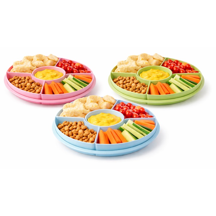 Set platouri servire snacks cu compartimente, plastic, 6 sectiuni