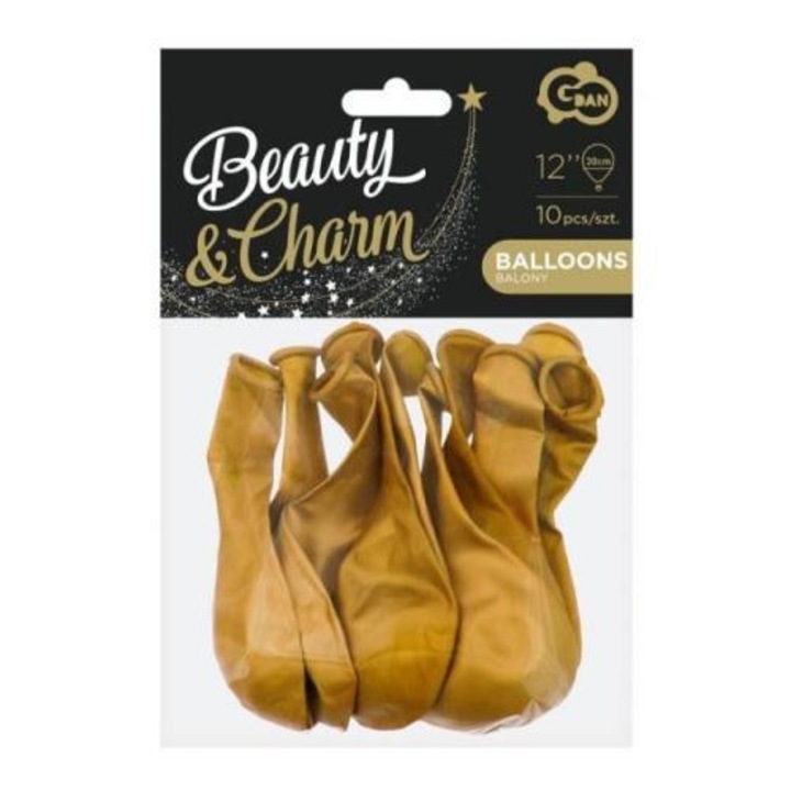 Комплект 10 метални балона Godan, златен цвят, 30см