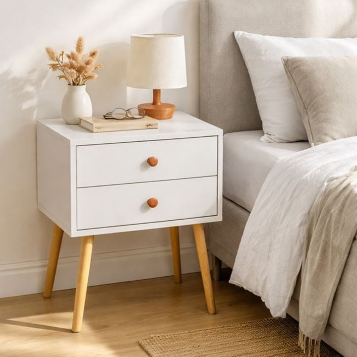 Noptieră JMB, 2 sertare, alb, MDF