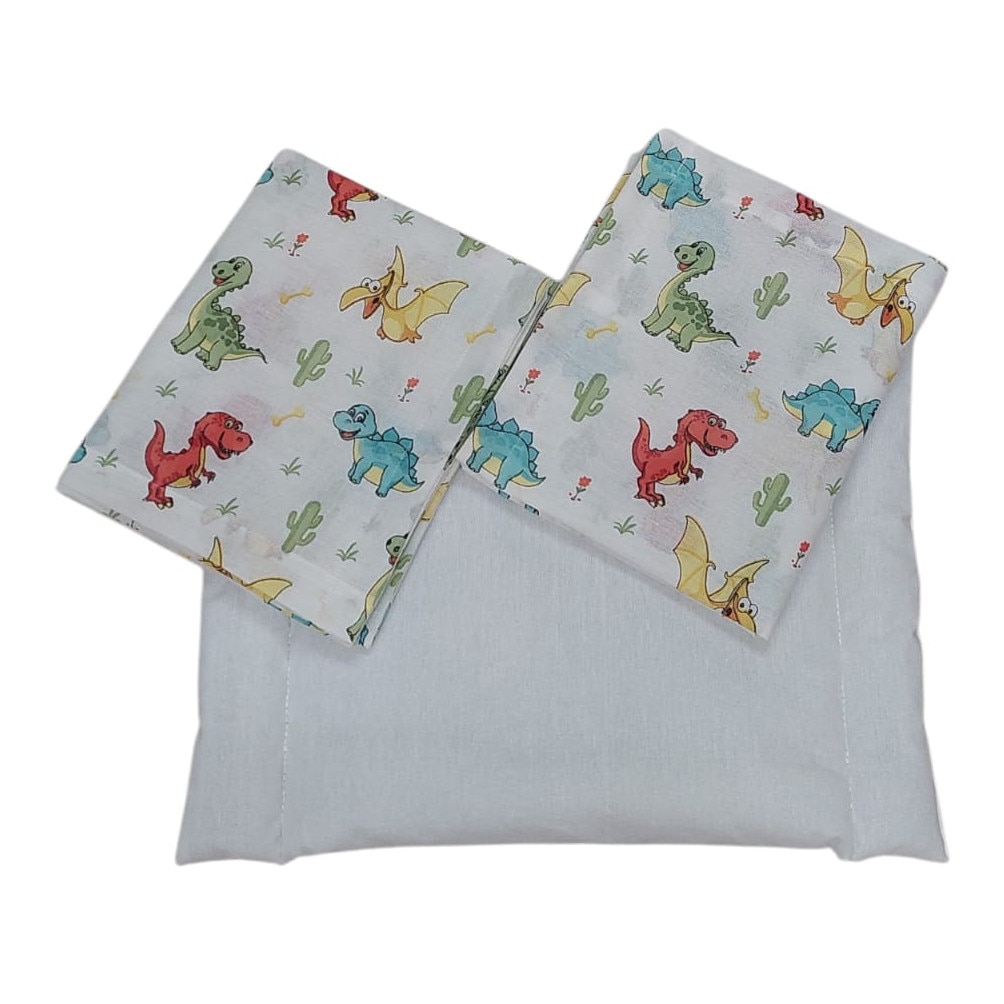 Perne copii - Set Perna plata 30×40x2 cm cu doua huse, Model 2501 Dino, inchidere tip plic, pentru patut, carucior si crese, Albatex Home