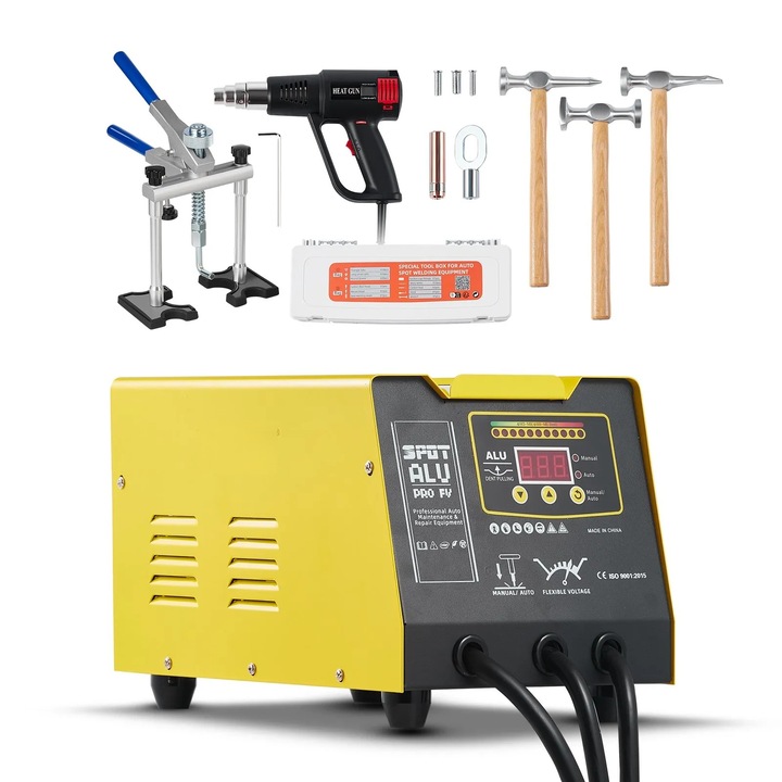 Aparat sudura in puncte pentru indreptare caroserie, 300 W, kit cu pistol aer cald, mod automat/manual, pentru reparare panouri auto din aluminiu