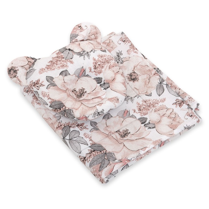 Комплект одеяло и възглавница за бебета My Sweet Baby, 100% памук, розово сепия, 27x25см, 77x77см