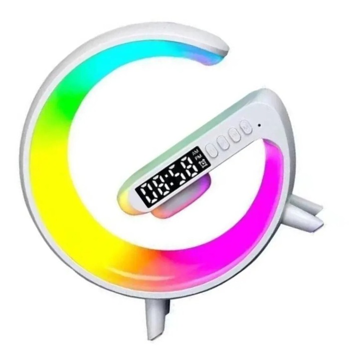 Boxa 3 in 1 Bluetooth cu LED si Incarcare Wireless Promagg® – Difuzor Audio, Lampa Ambient si Statie Charging Rapid