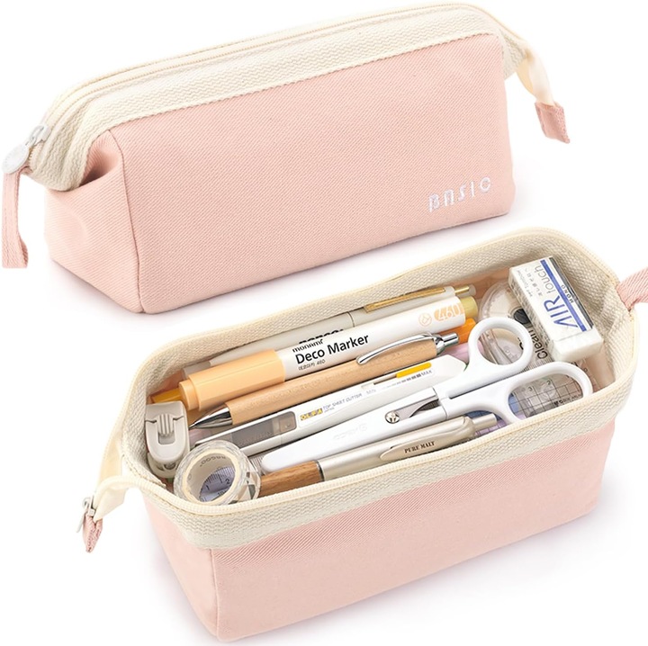 MAMUNU tolltartó, Nagy kapacitású 22 x 10 x 12 cm, Széles nyílás, Belső rekeszek, Tartós vászon, Rózsaszín