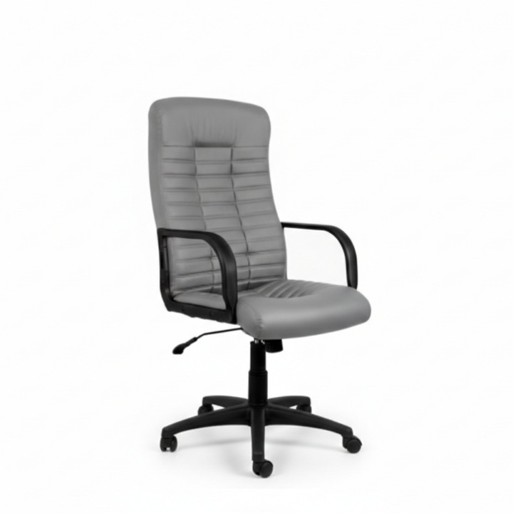 Офис стол Boss KD TILT PL64 ECO-70, ергономичен директорски стол, еко кожа сив, TILT механизъм, регулируем на височина, люлеене, пластмасова основа и колелца, офис стол мениджър