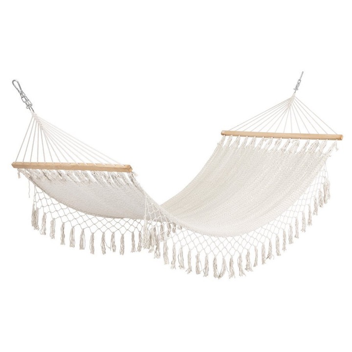 Хамак памук полиестер бял, натурално дърво Milor 200x100 см