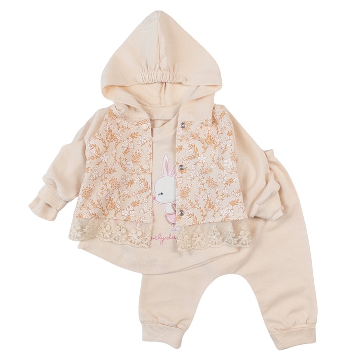 Compleu 3 piese pentru fetite, model cu Iepuras, bej 9783