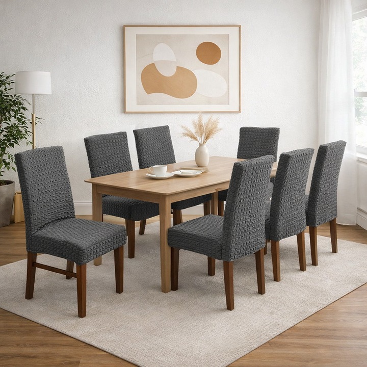 Set 6 Huse Elastice pentru Scaune, Model Gofrat, Universala