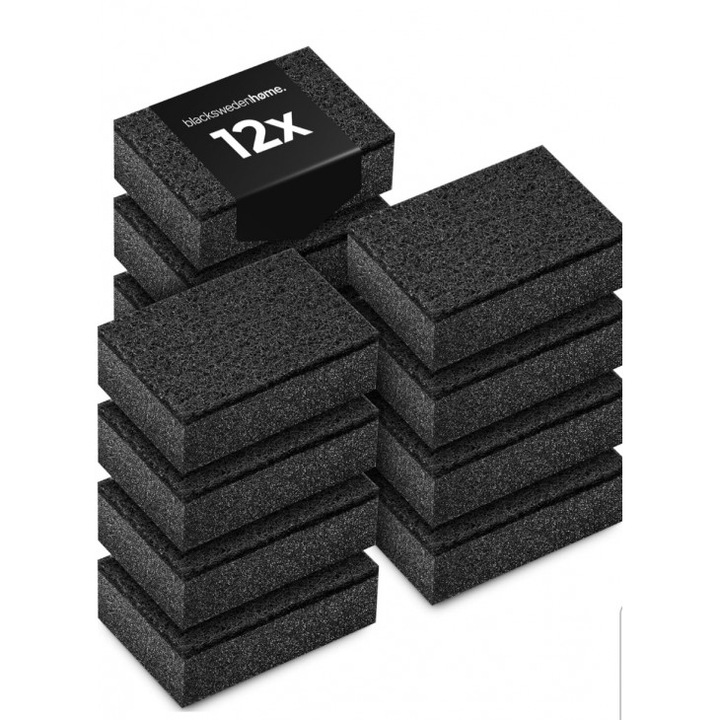 Set 12 bureti de Bucatarie, Black Sweden Home, cu strat abraziv, utilizare universala, rezistenti si durabili, Black Luxury Edition