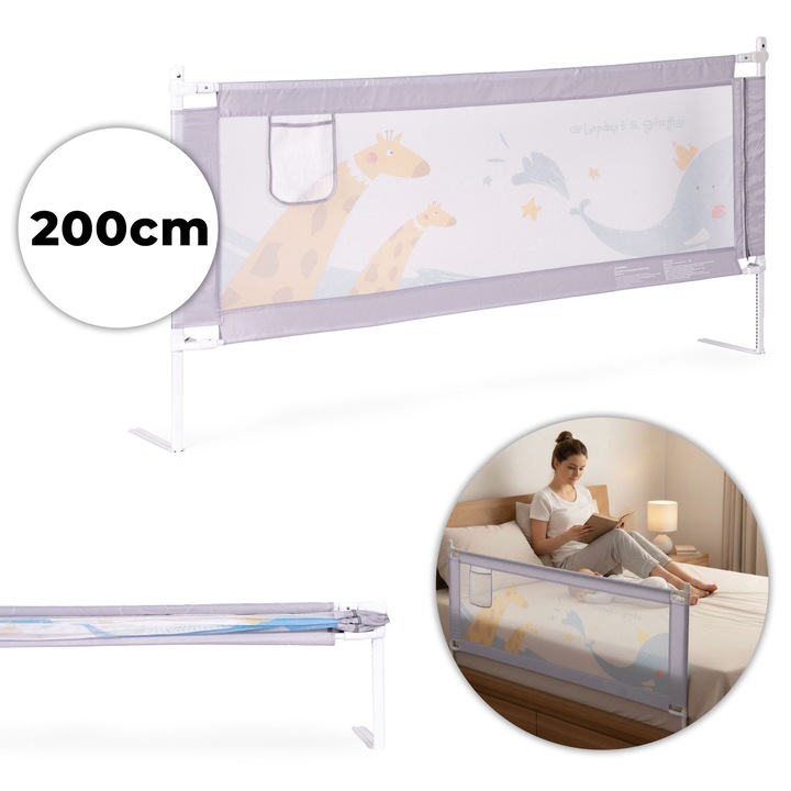 Bariera de protectie pentru pat, 200 cm, ajustabila, cu plasa respirabila, set complet, ECOTOYS