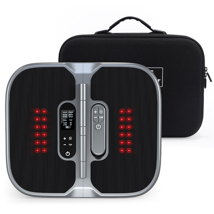 Aparat de masaj pentru picioare, afisaj LED, EMS + TENS, 10 moduri, 20 niveluri de intensitate, relaxeaza muschii, puncte de presiune precise, 1200 mAh, negru